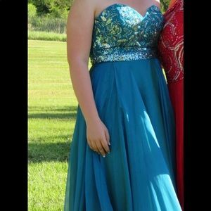 Sherri Hill Teal/Turquoise Prom Dress
